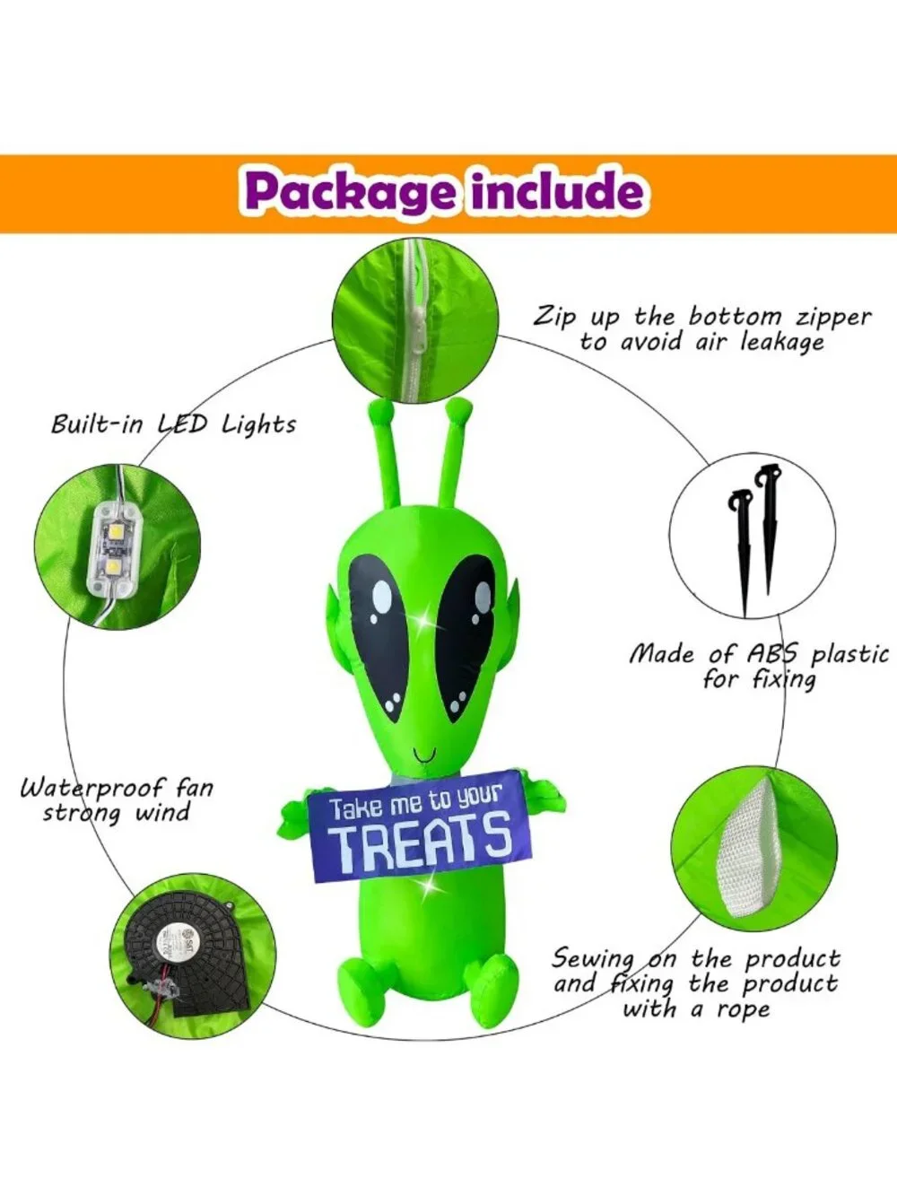 4FT Halloween Inflatable Alien with LED Lights - Fun Yard & Indoor Decor